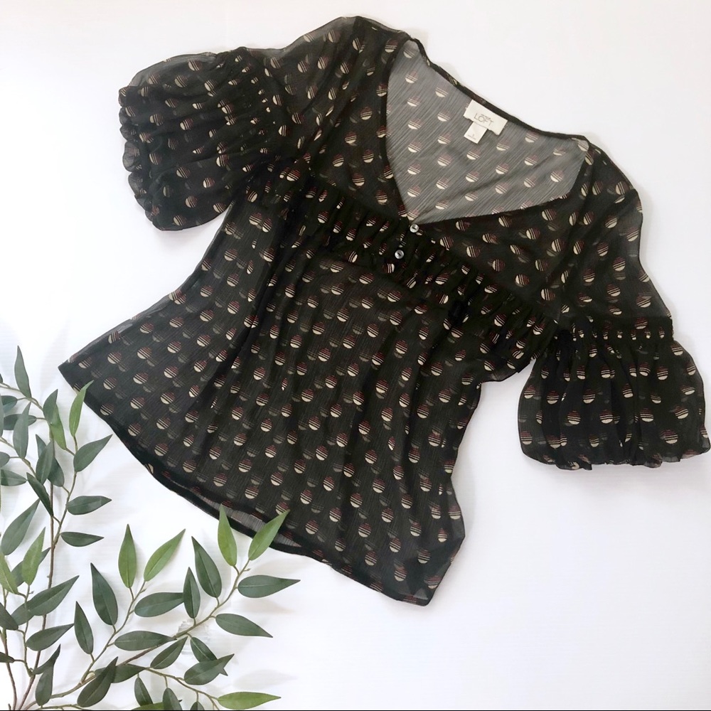 2/$15 LOFT Sheer Bubble Sleeve Top